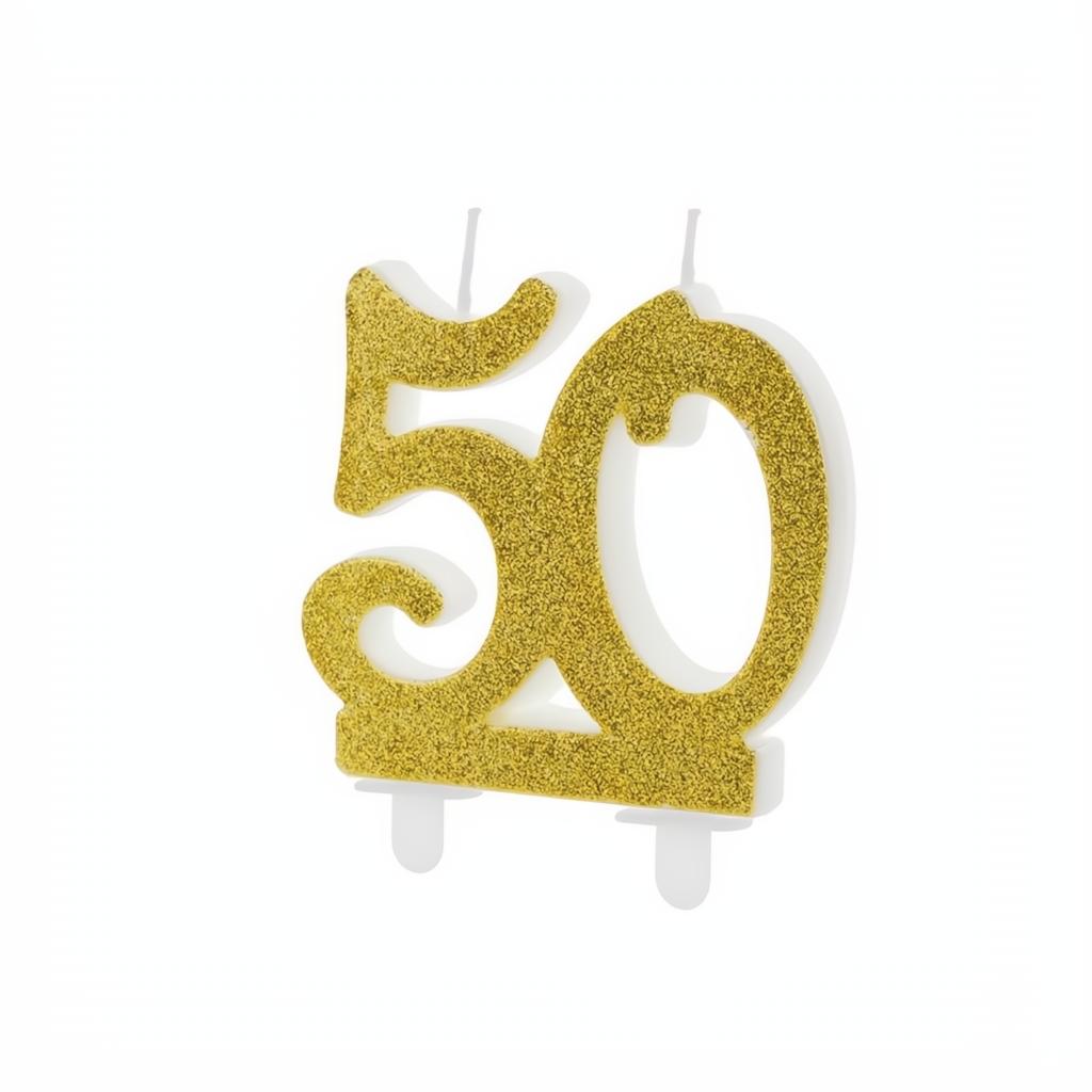 Geburtstagskerze Zahl 50, gold PartyDeco 1