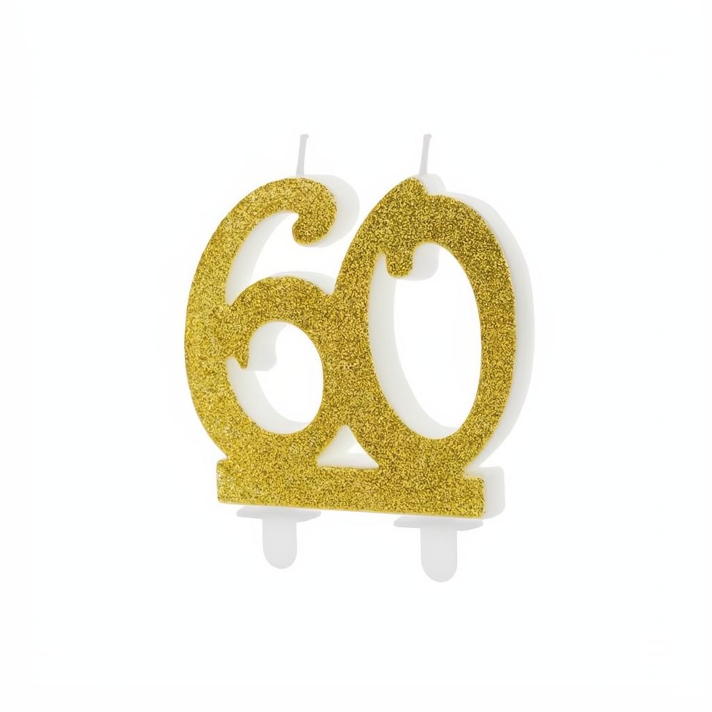 Geburtstagskerze Zahl 60, gold PartyDeco 1