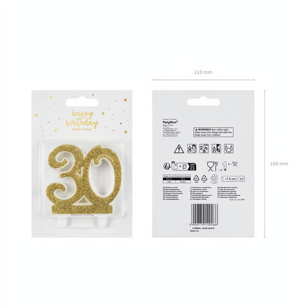 Geburtstagskerze Zahl 60, gold PartyDeco 6