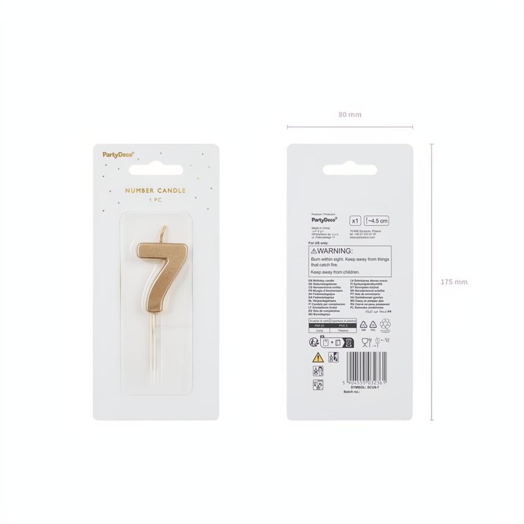 Geburtstagskerze Zahl 7, Gold PartyDeco 3