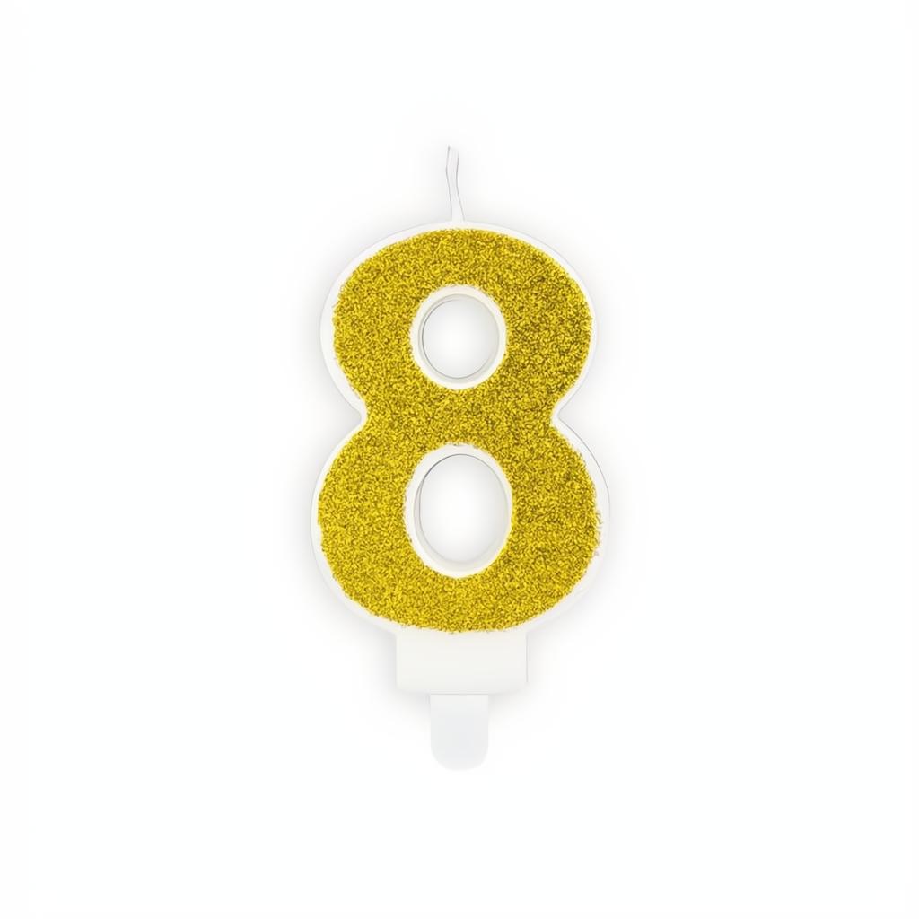 Geburtstagskerze Zahl 8, gold PartyDeco 3