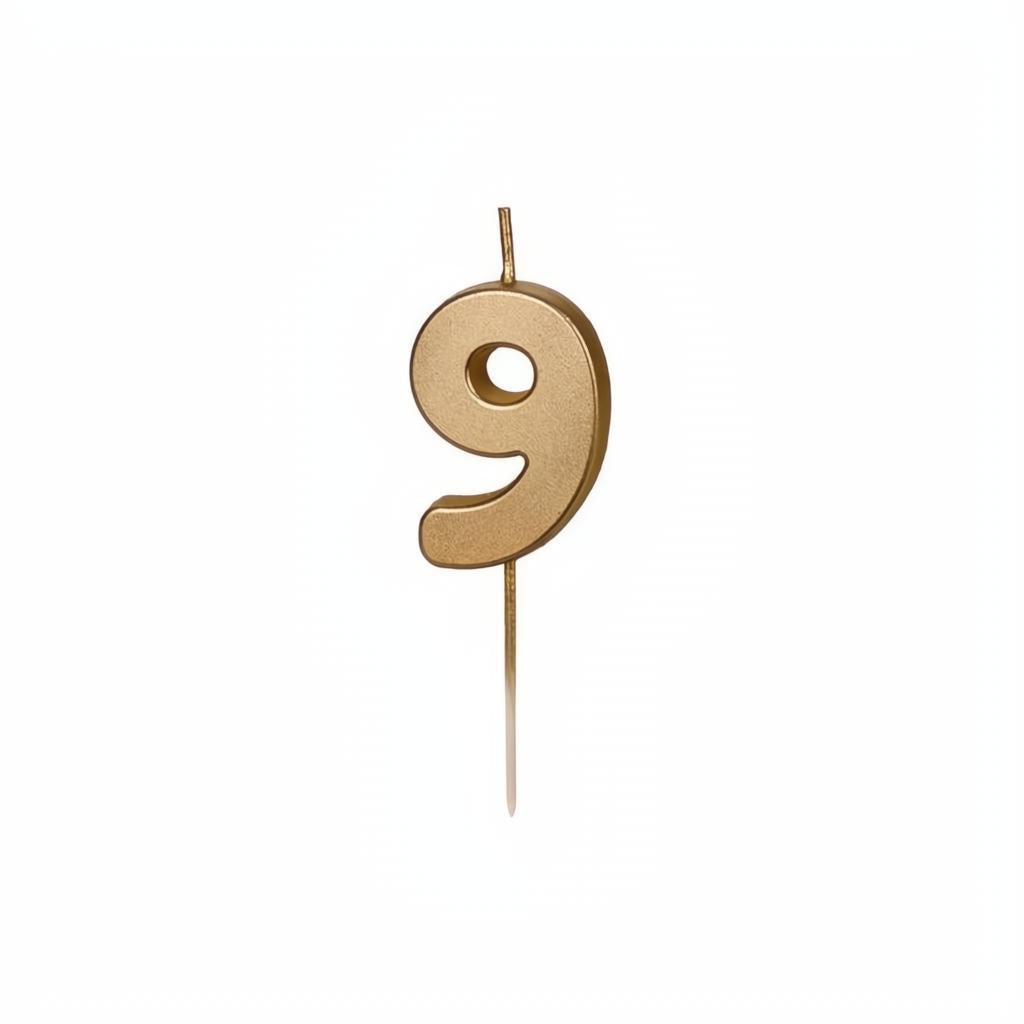 Geburtstagskerze Zahl 9, Gold PartyDeco 1