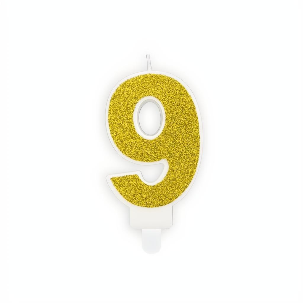 Geburtstagskerze Zahl 9, gold PartyDeco 3