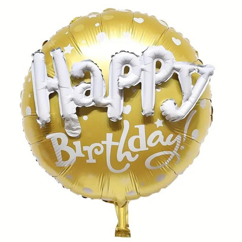 Folien Ballon 3D Happy Birthday gold weiss