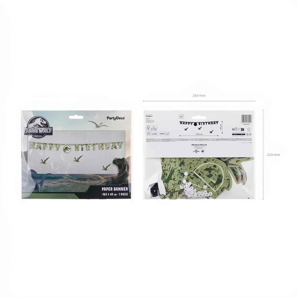 Happy Birthday Banner Jurassic World, 45x165 cm PartyDeco 3