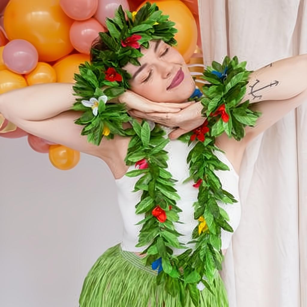 Hawaiianisches Set, grün, Erwachsene, Einheitsgrösse PartyDeco 3