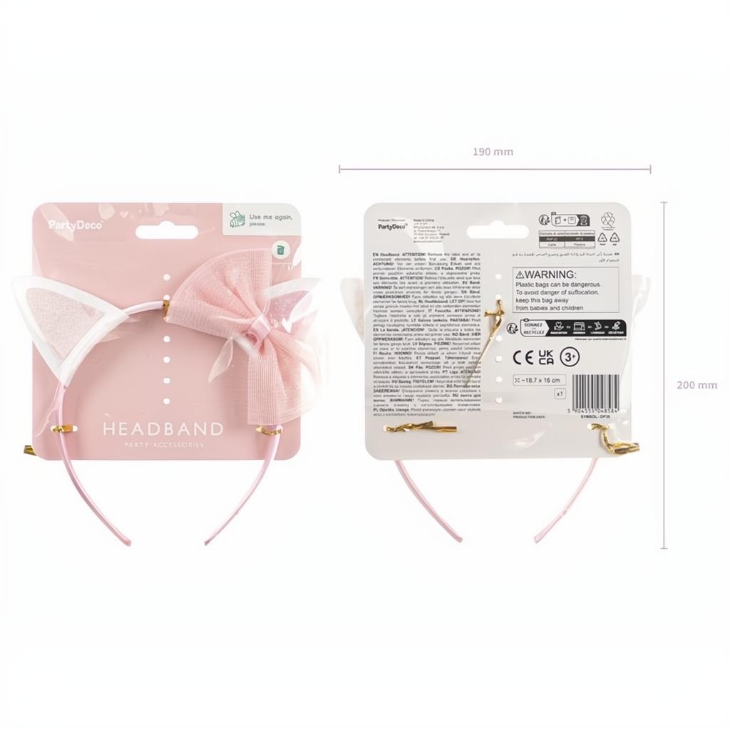 Katzen-Stirnband mit Schleife, rosa PartyDeco 5