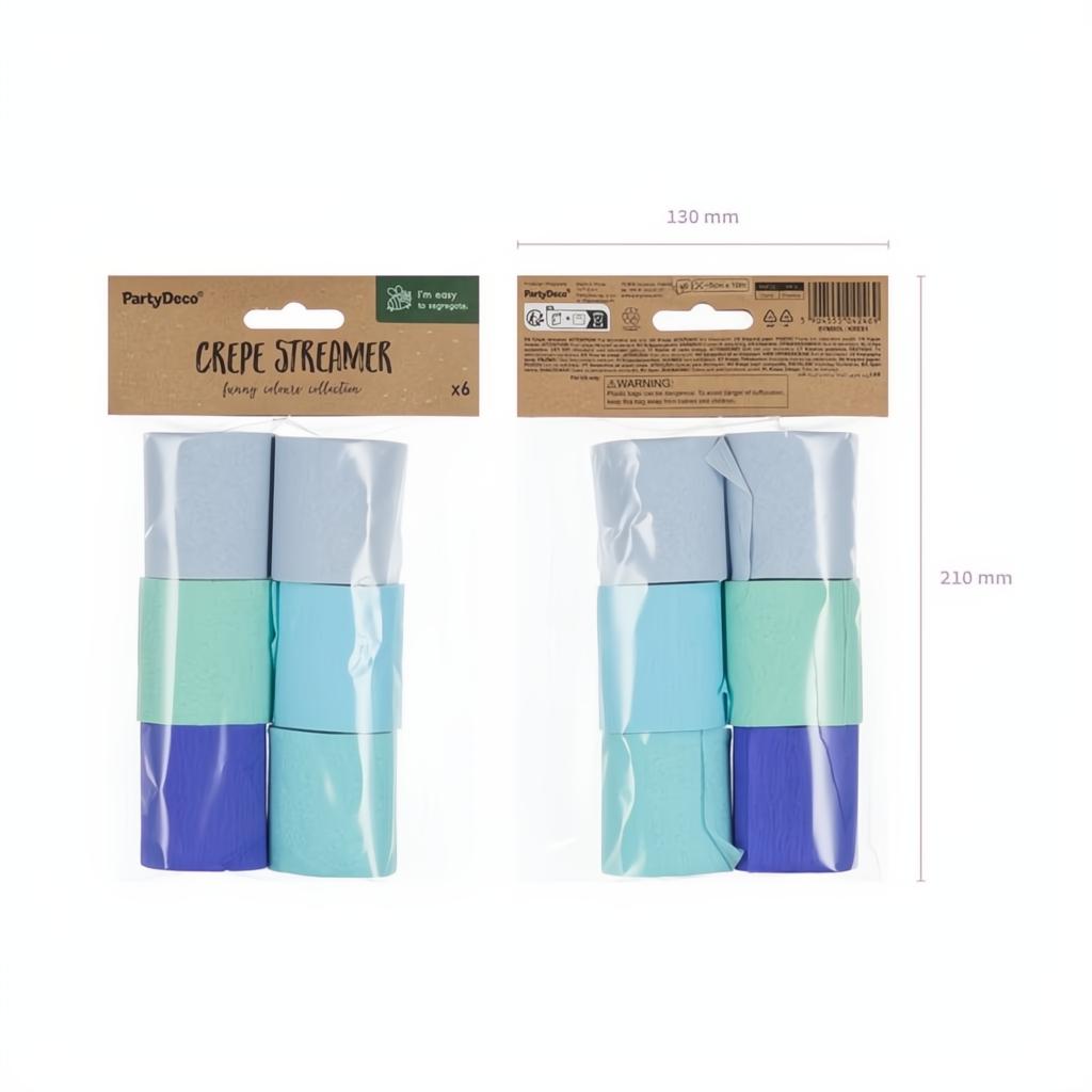 Krepppapier 5 cm/10 m, Set mit 6 Stück, blau-grün PartyDeco 3