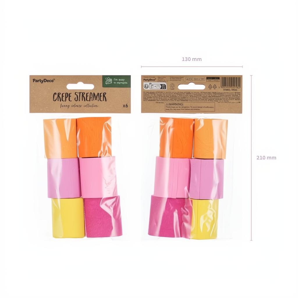 Krepppapier 5 cm/10 m, Set mit 6 Stück, Sommerfarben Mix PartyDeco 4