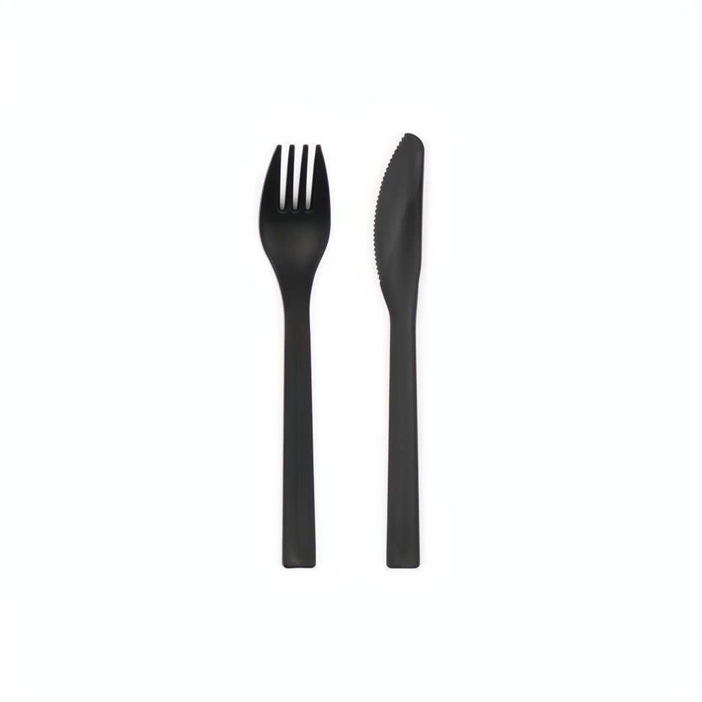 Kunststoffbesteck 6er Set, 18–18,5 cm, schwarz PartyDeco 1