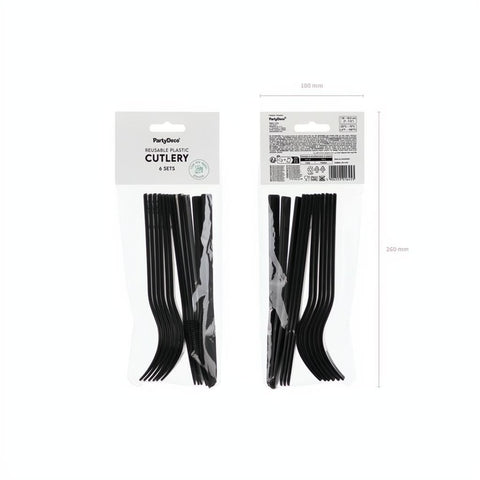 Kunststoffbesteck 6er Set, 18–18,5 cm, schwarz PartyDeco 6