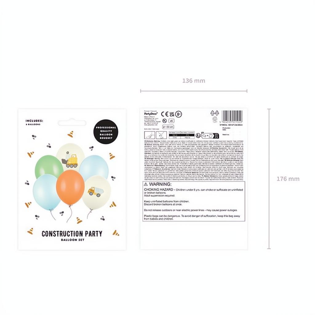 Luftballons 30 cm, Baufahrzeuge, Pastel Light Cream PartyDeco 6