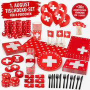 1. August Tischdeko-Set für 8 Personen – 128-teiliges Schweizer Deko-Bundle