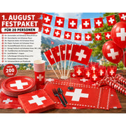 1. August Festpaket für 20 Personen – Grosses Schweizer Deko-Bundle