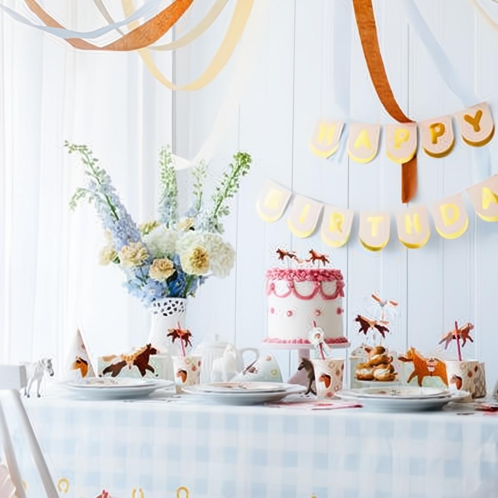 Papier Tischdecke Kariert mit Pferden, 180x120 cm PartyDeco 2