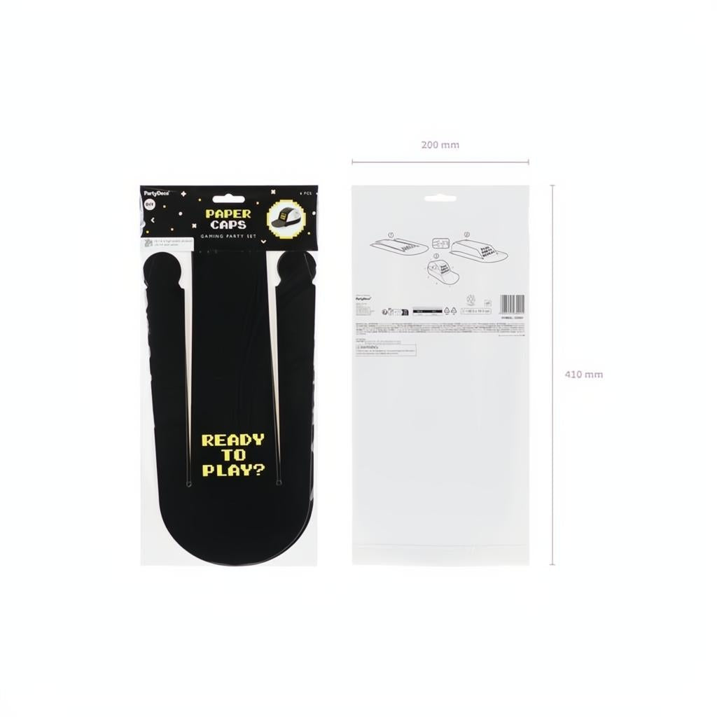 Papierhüte Gamer, 38.5x18.5 cm, schwarz PartyDeco 4