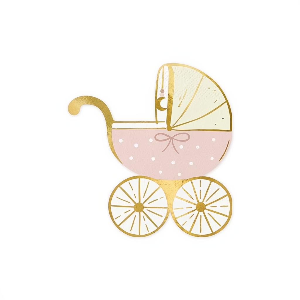 Papierservietten Kinderwagen, hellrosa, 14x15 cm PartyDeco 1