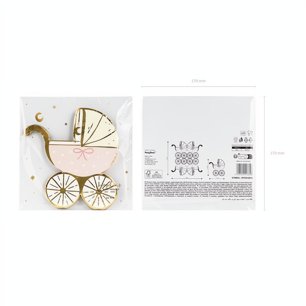 Papierservietten Kinderwagen, hellrosa, 14x15 cm PartyDeco 4