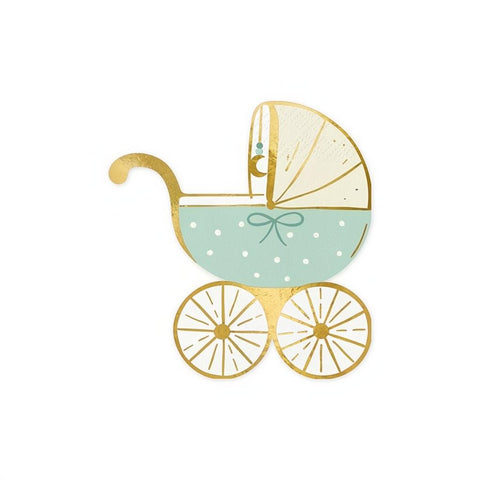 Papierservietten Kinderwagen, tiffany blue, 14x15 cm PartyDeco 1