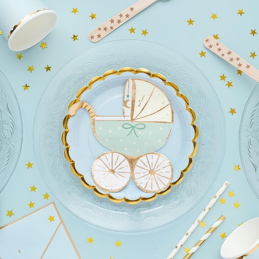 Papierservietten Kinderwagen, tiffany blue, 14x15 cm PartyDeco 2