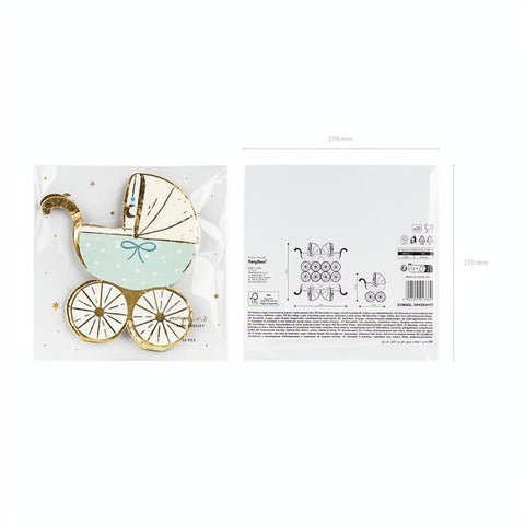 Papierservietten Kinderwagen, tiffany blue, 14x15 cm PartyDeco 3