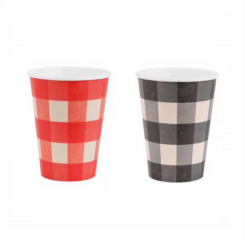 Pappbecher kariert, 400 ml PartyDeco 1