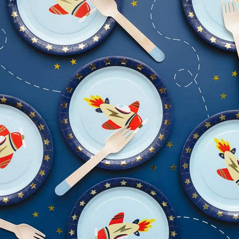 Pappteller Flugzeug, 18x18 cm PartyDeco 2