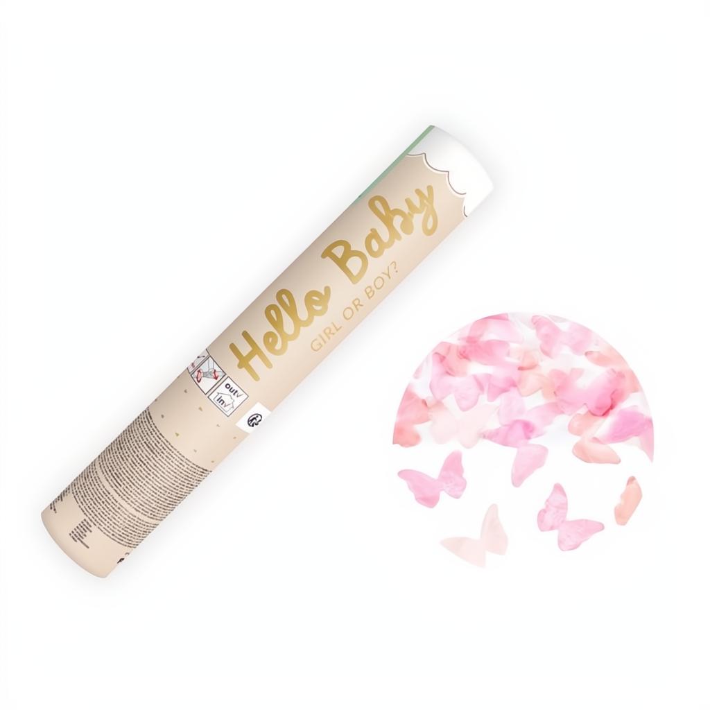 Rohr Girl schiesst rosa Schmetterlinge, 20 cm PartyDeco 1