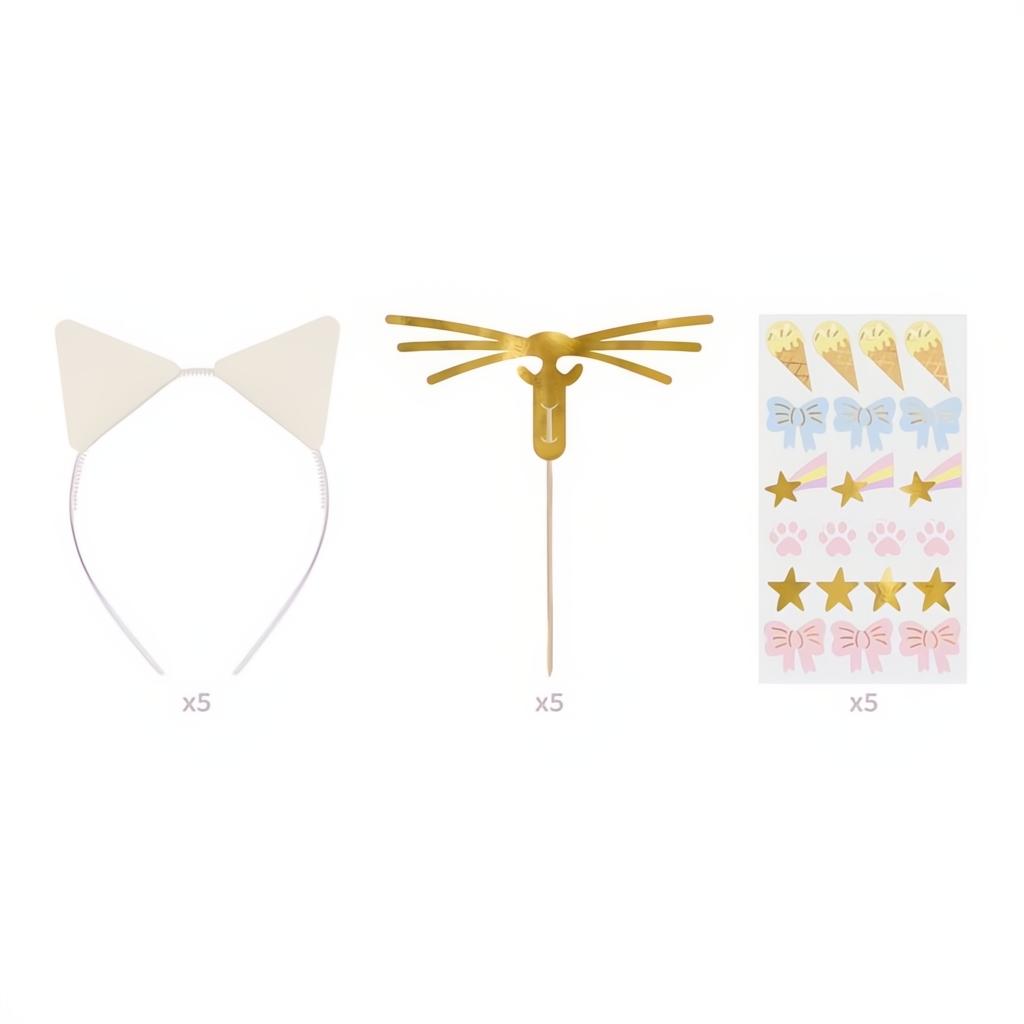 Set aus Katzenohren-Haarbändern und Schnurrbart mit Aufklebern PartyDeco 2