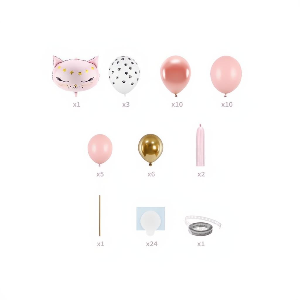 Strauss mit Luftballons - Katze, rosa, 83x140cm PartyDeco 2