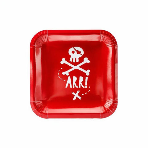 Teller Piraten, rot, 20x20cm PartyDeco 1
