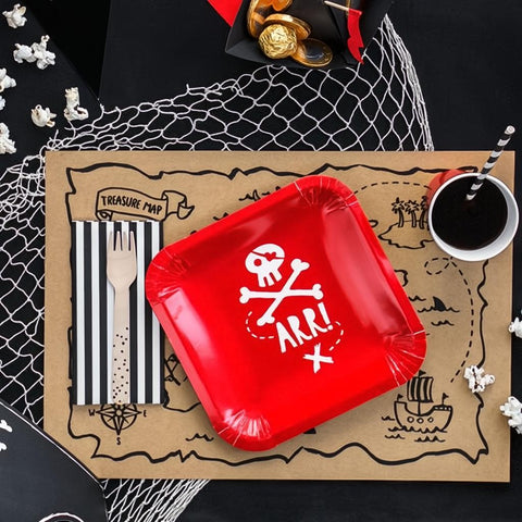 Teller Piraten, rot, 20x20cm PartyDeco 2