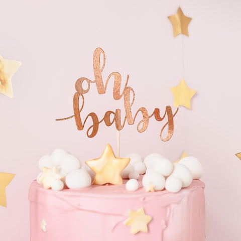 Tortentopper Oh baby, 25 cm, roségold PartyDeco 2