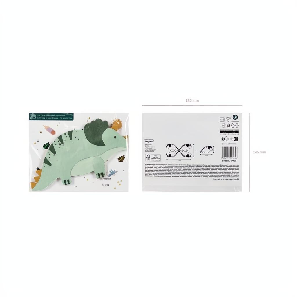 Triceratops-Servietten, 18x10 cm, Farbenmix PartyDeco 5
