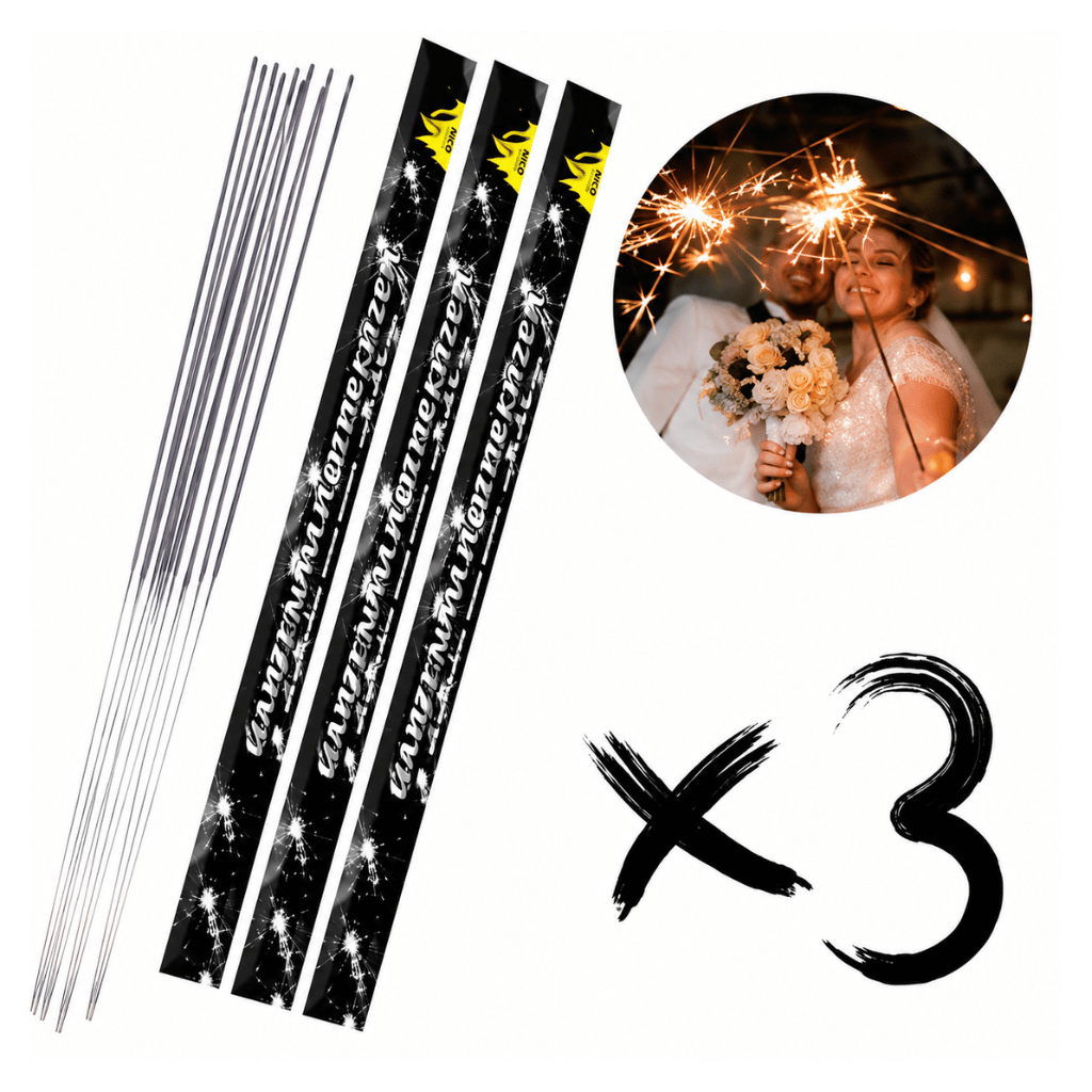 XXL Wunderkerzen Hochzeit 70 cm im 3er-Set – extra lange Wunderkerzen für Hochzeitsfotos, Brautpaar und funkelnde Momente.
